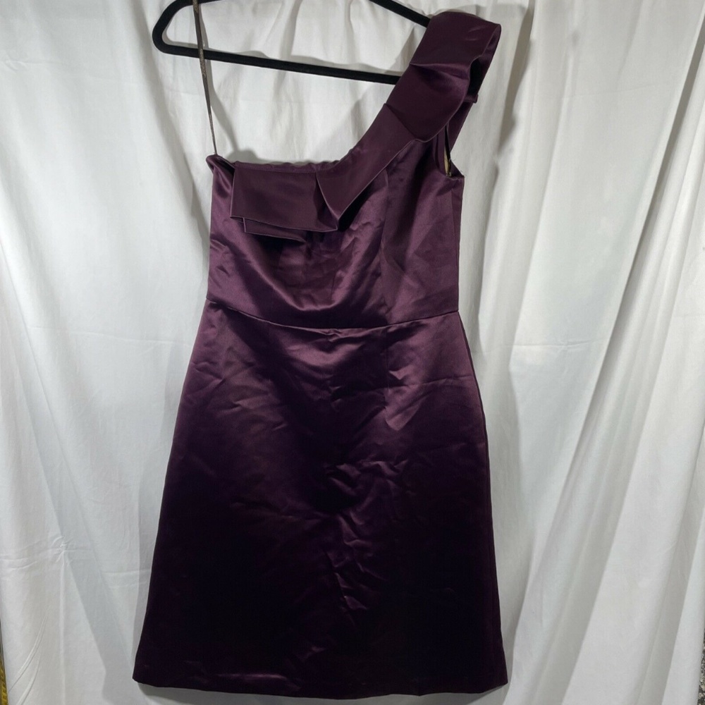 Lela Rose Bridesmaid [SZ 10 ] Satin Ruffle One‎ Shoulder Dress Aubergine